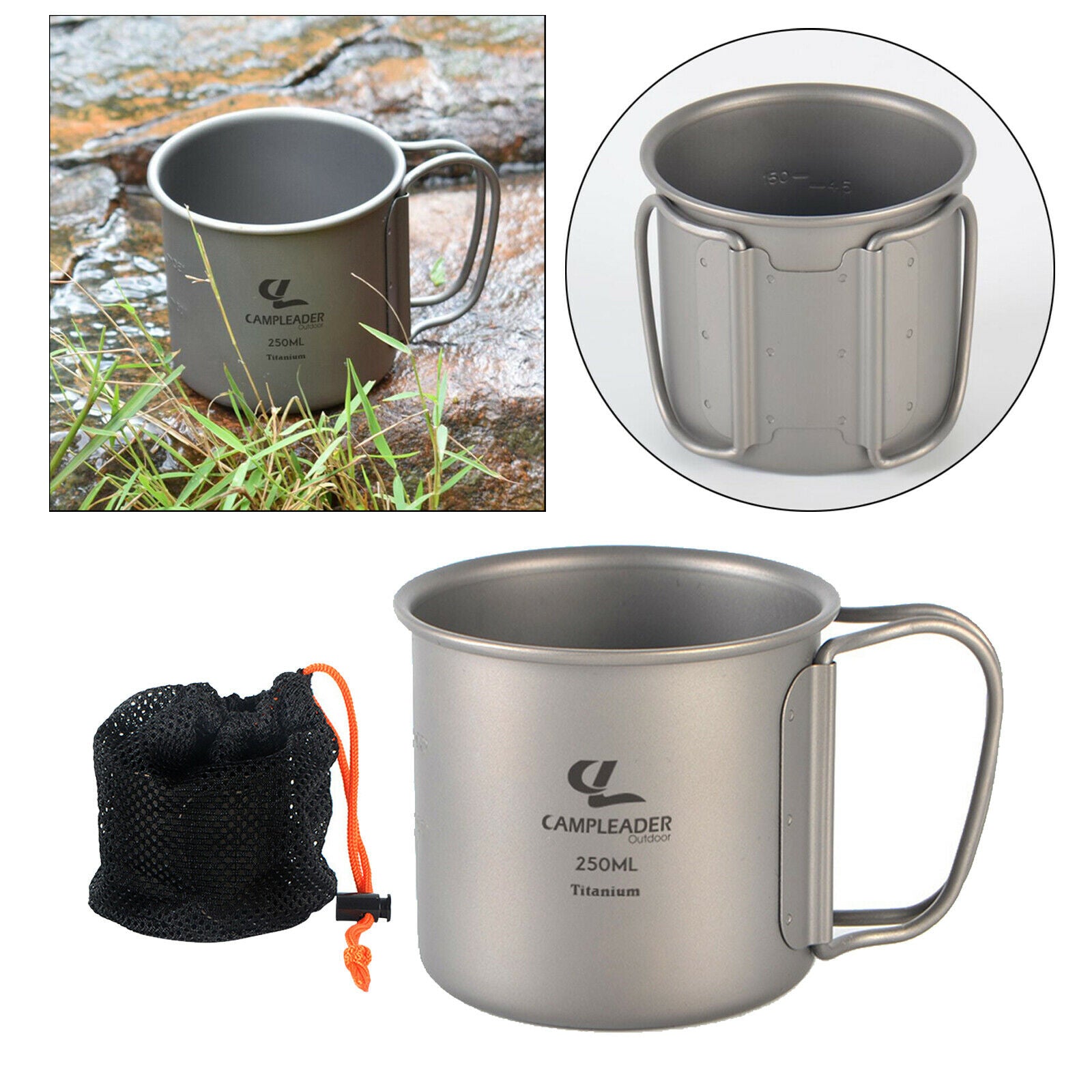 Folding Camping Mug Portable Tourist Drinking Cup Titanium Pot Lightweight