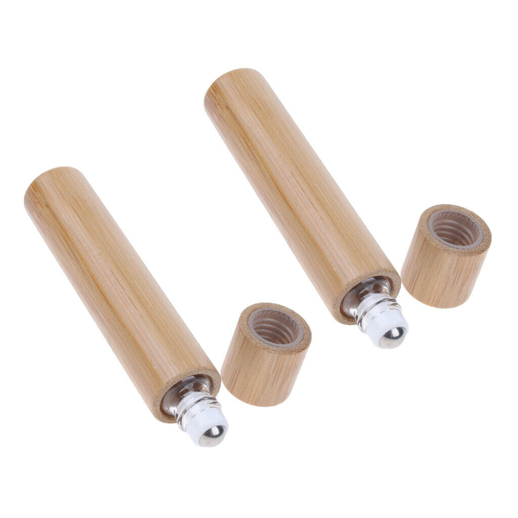 2X Empty Environmental Bamboo Shell Glass Perfume Roller Ball Bottles 15ml