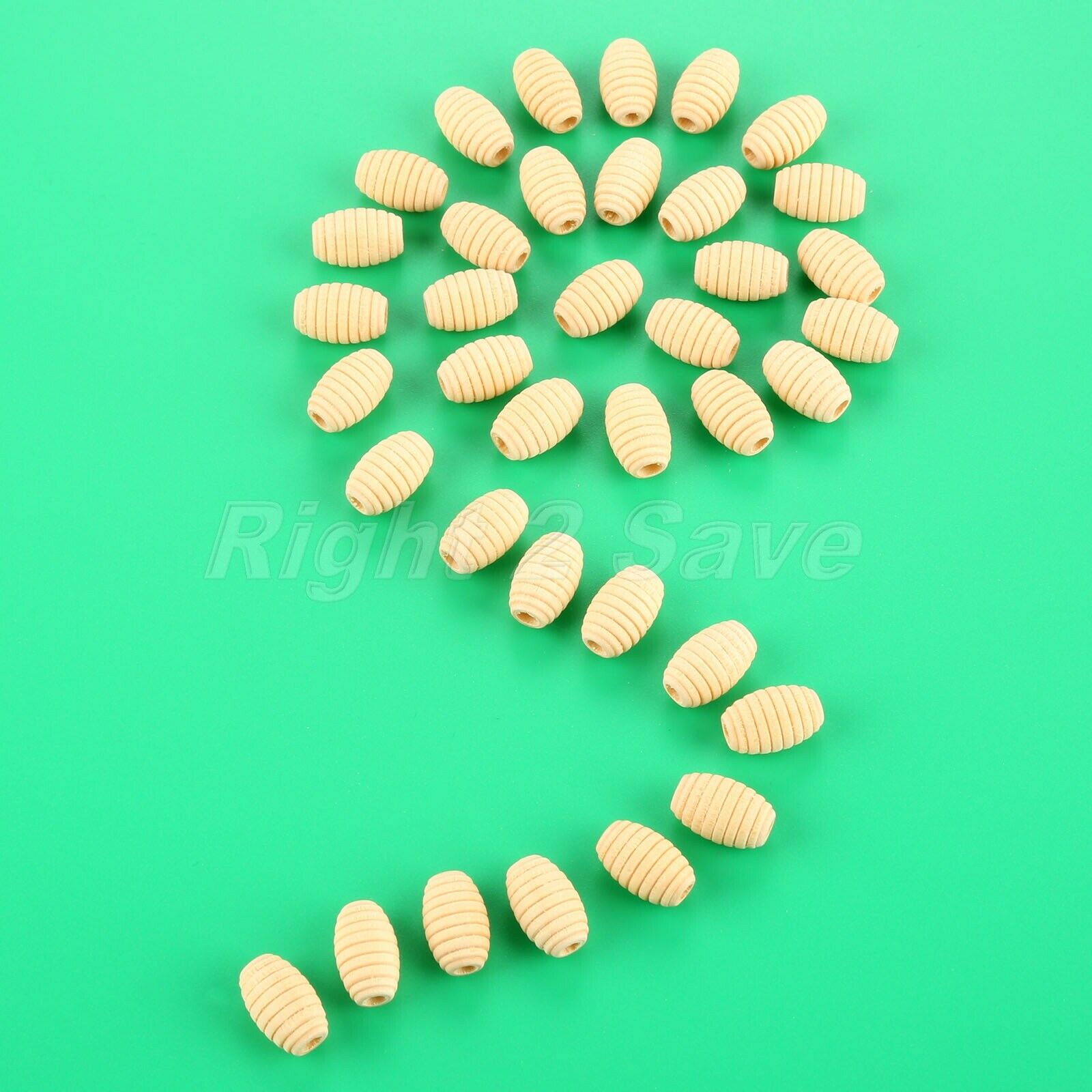 50pc Natural Unfinished Wooden Bead Screw Whorl Wave Charms DIY Jewelry Findings