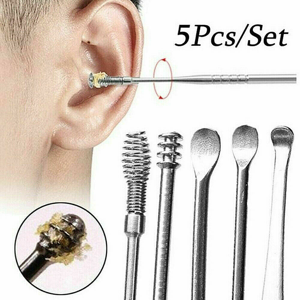 5Pcs Stainless Steel Spiral Ear Picks Spoon Wax Removal Cleaner Ear Care Tools