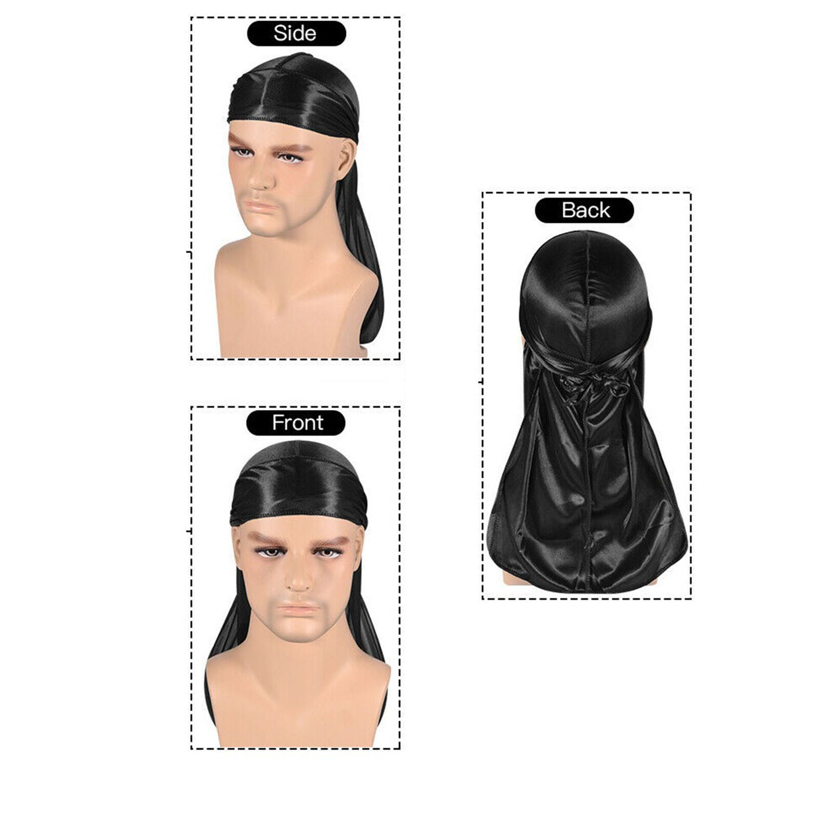 Premium Silky Durag Satin Wave Cap Men's Women's Doo Rag Hat Bonnet Head Wrap
