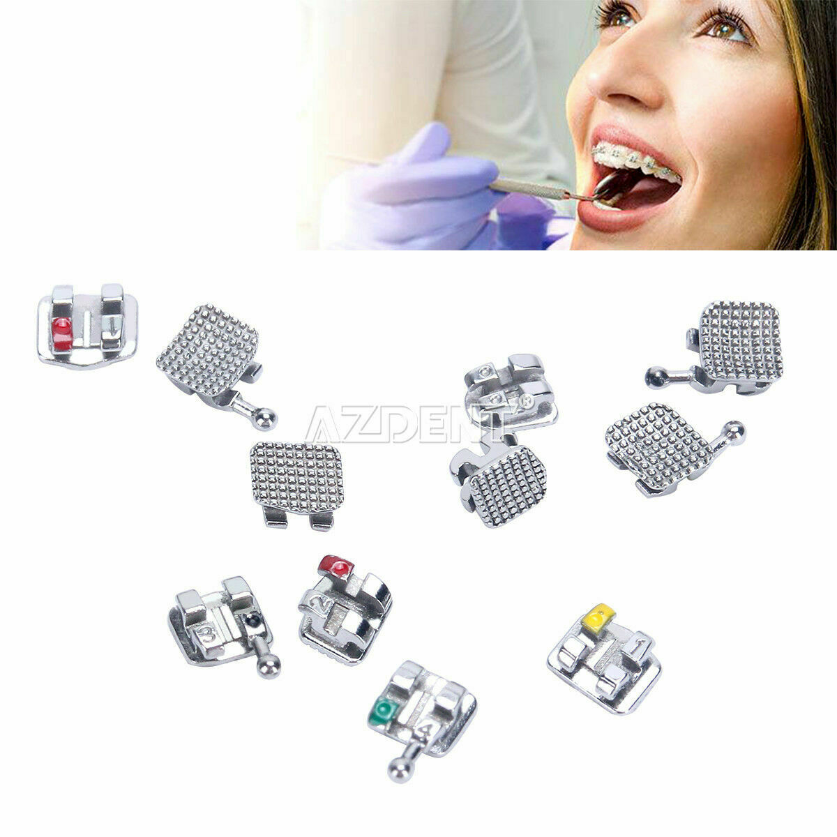 2 X Dental Orthodontic Monoblock Brackets Mini Roth 018 Hooks 345 Metal AZDENT