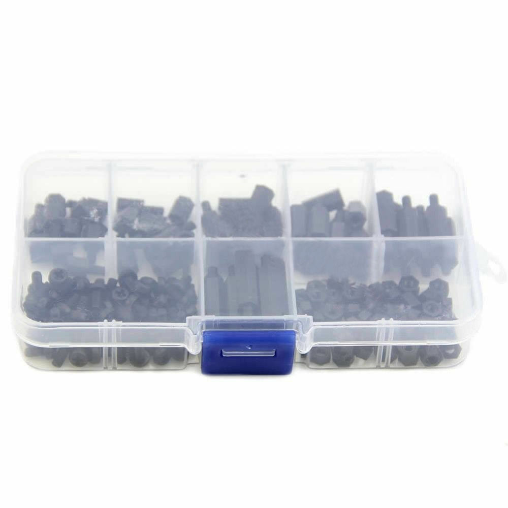 180Pcs M3 Nylon Black M-F Hex Spacers Screw Nut Assortment Kit Standoff Black