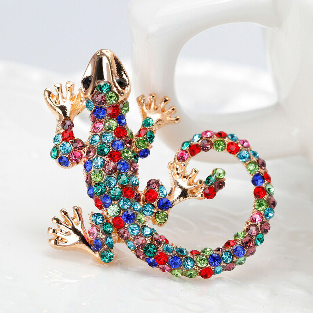 Natural Insect Chameleon Lizard Animal Rhinestone Brooch Lapel Pin Jewelry