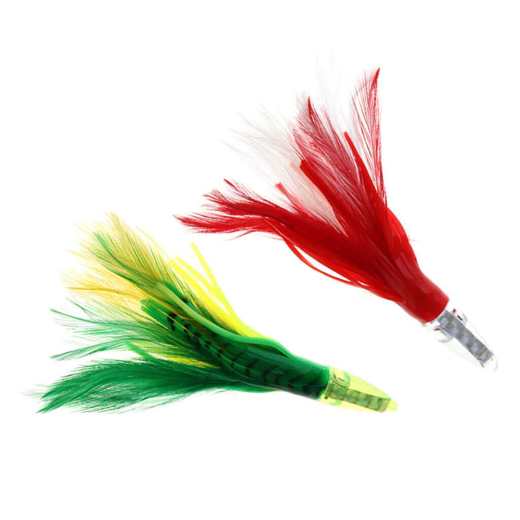 2pcs 14cm Squid Skirt Lure Bait 32g Feather Trolling Lure Outdoor Saltwater
