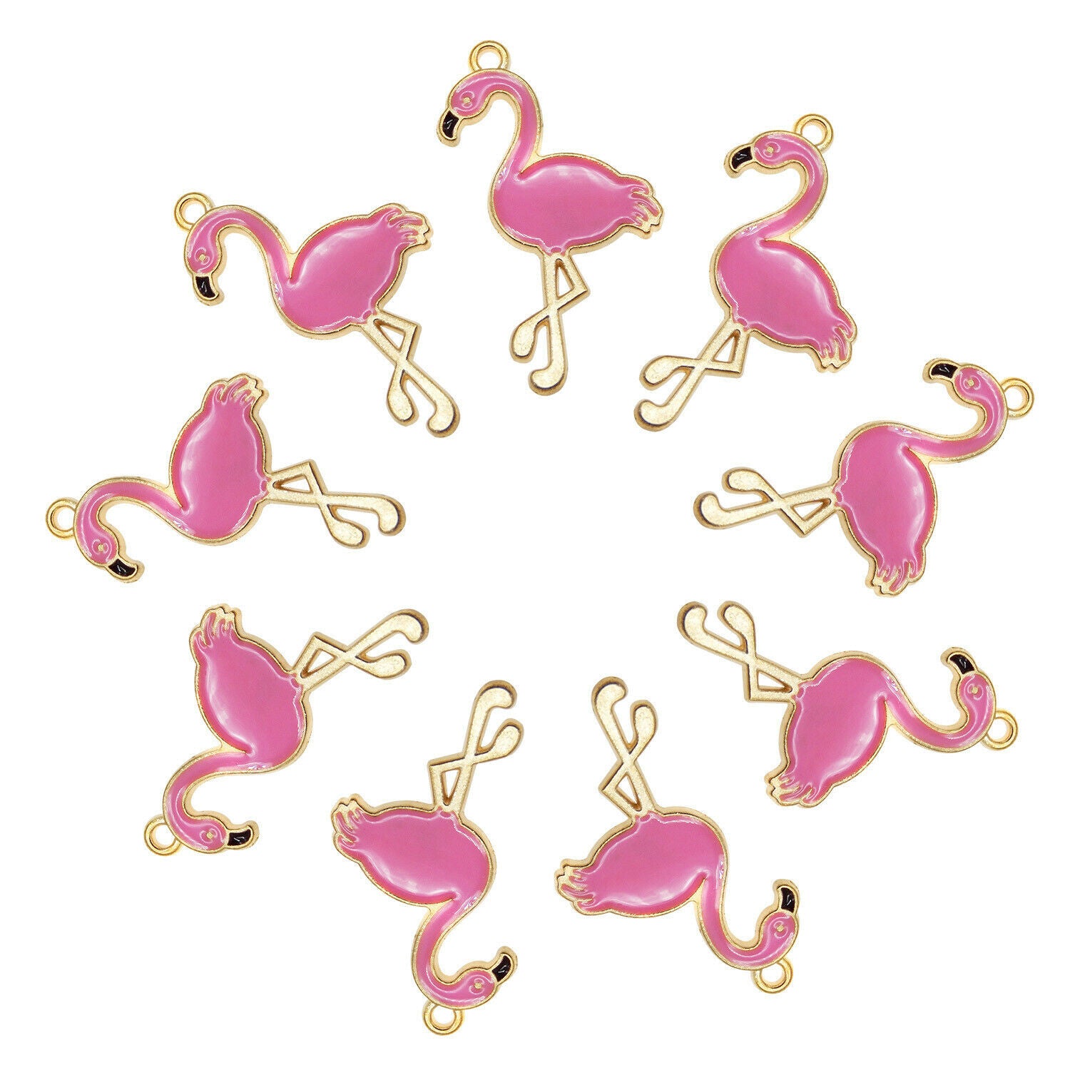 15pcs Enamel Rose Red Flamingo Animal Bird Alloy Charms Pendant DIY Accessories