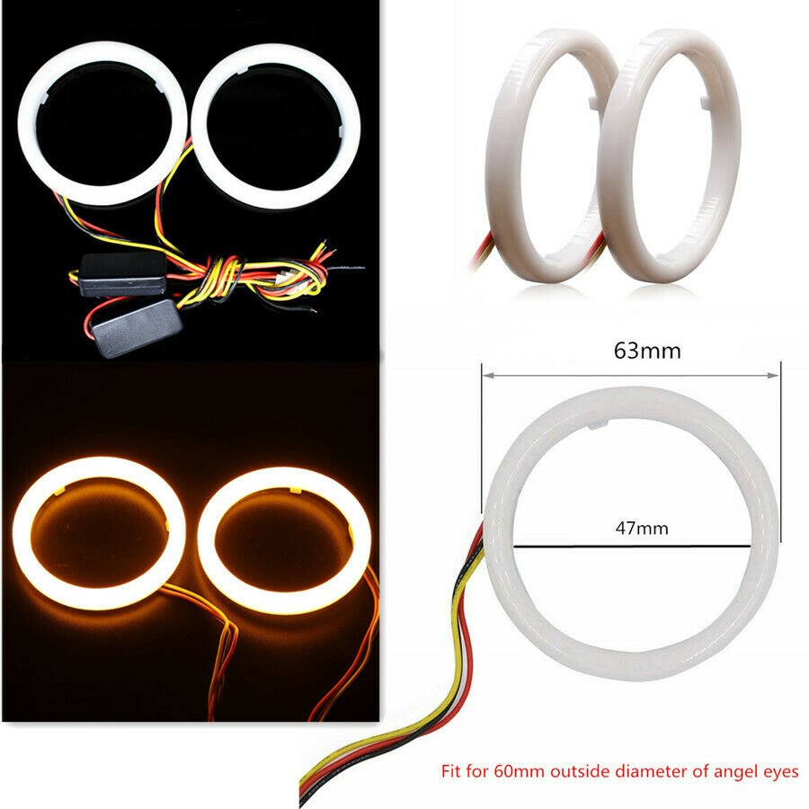 2x 60MM White Yellow Car LED Angel Eyes Halo Rings Headlight DRL Running Lights
