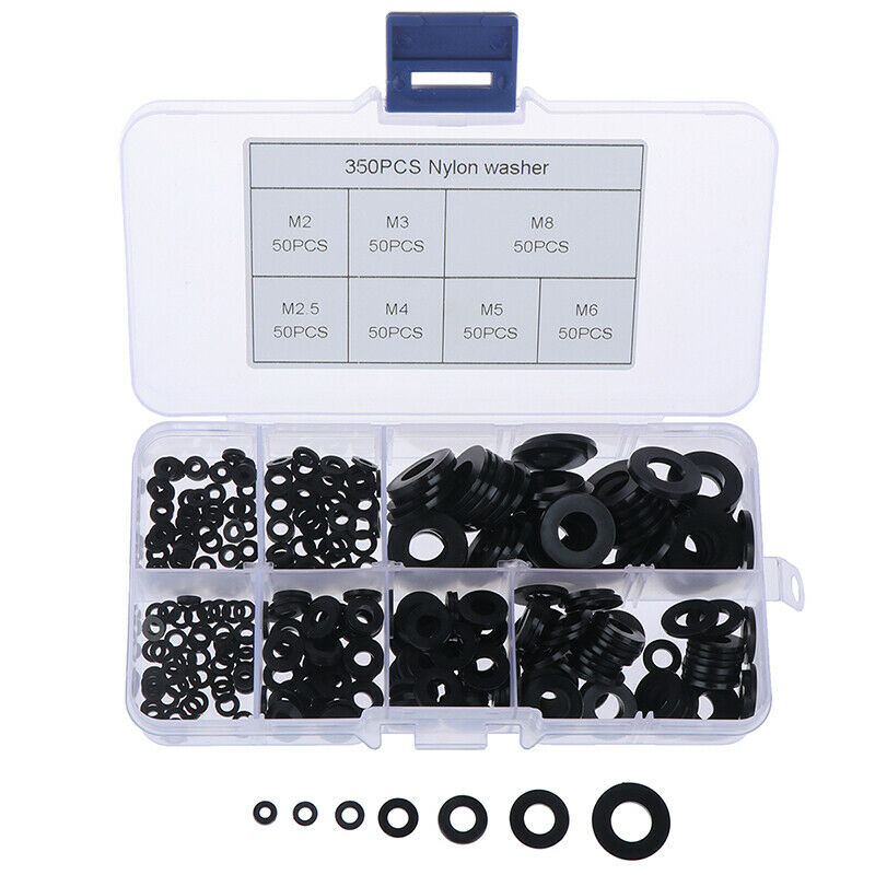 350Pcs 7 Sizes Nylon Flat Washer Assortment Set M2/M2.5/M3/M4/M5/M6/ WF