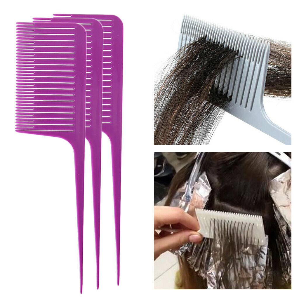 3x Plastic Weave Highlight Foiling Hair Comb Salon Dyeing Combs Purple