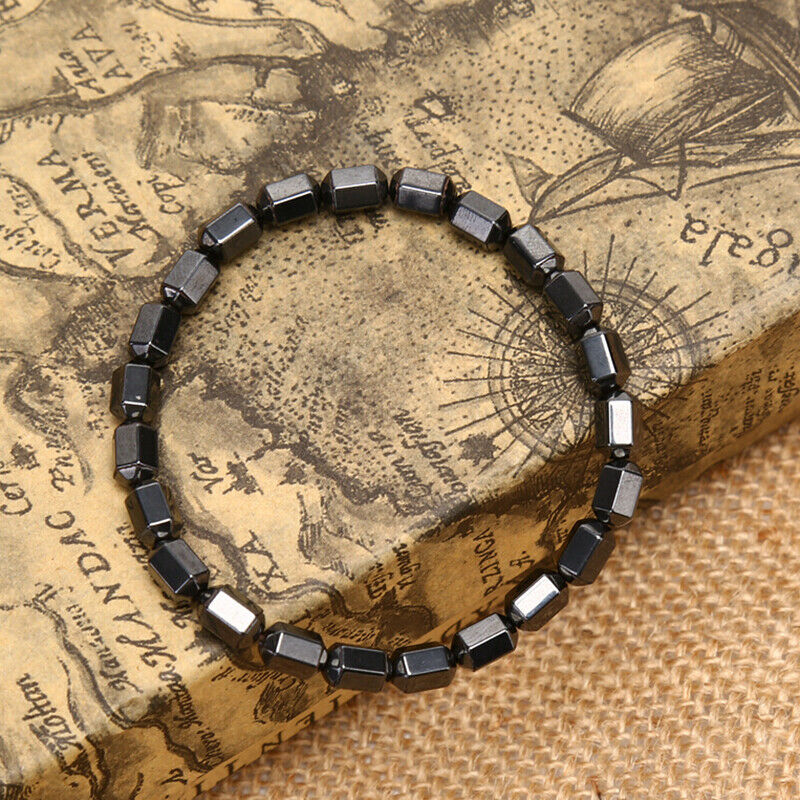 Natural Magnetic Hematite Black Beads Health Care Bracelet Bangles Men Je.l8