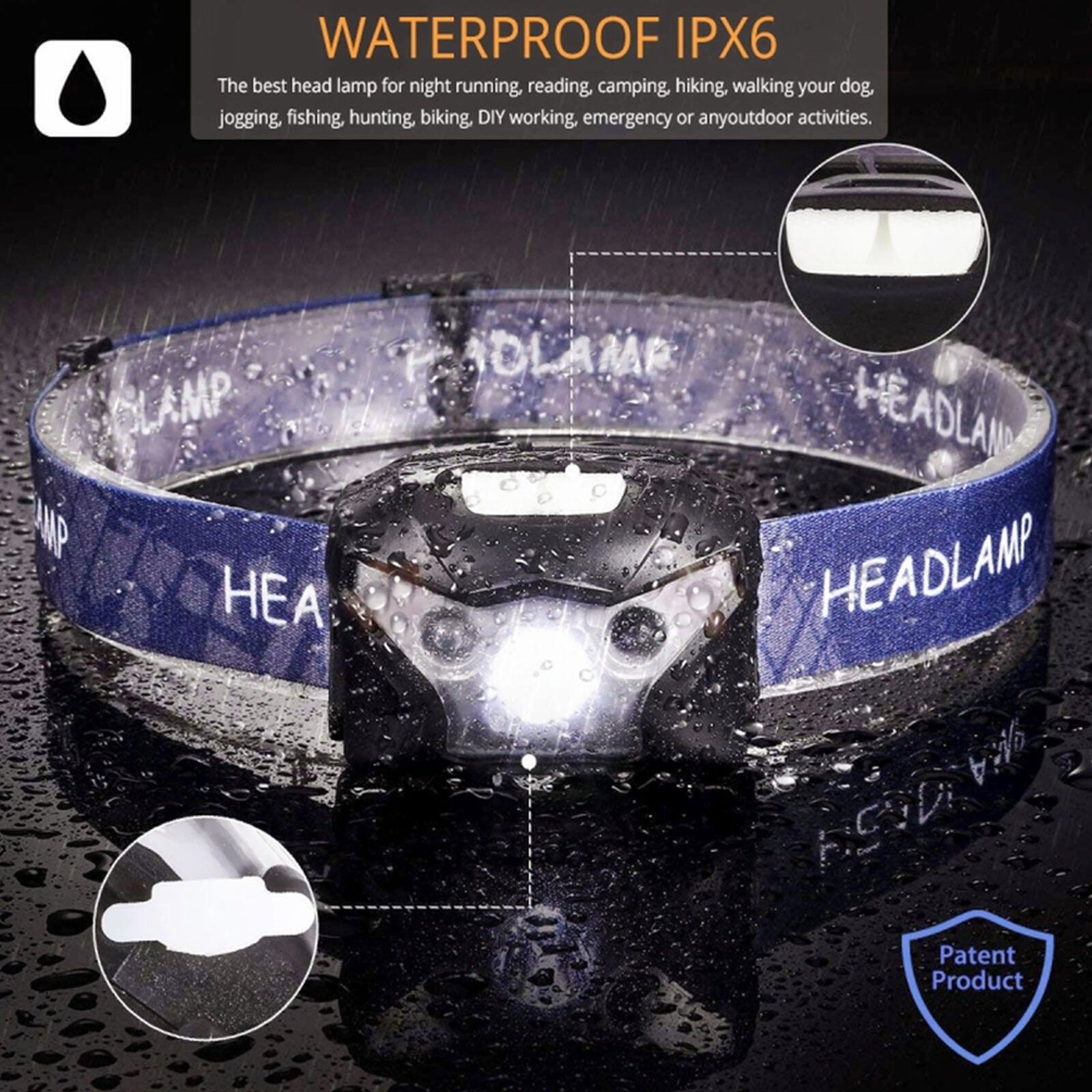 60000lm LED HeadLamp Motion Sensor USB Rechargeable head lamp headlight 5 Modes
