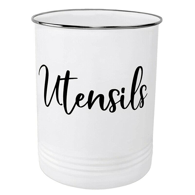Kitchen Utensil Holder-Modern Farmhouse Kitchen Decor-White and Black Utensil Q7