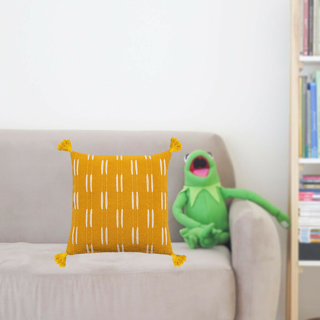 Soft Pillow Cover Tassels Invisible Zipper Living Room Couch Yellow Square