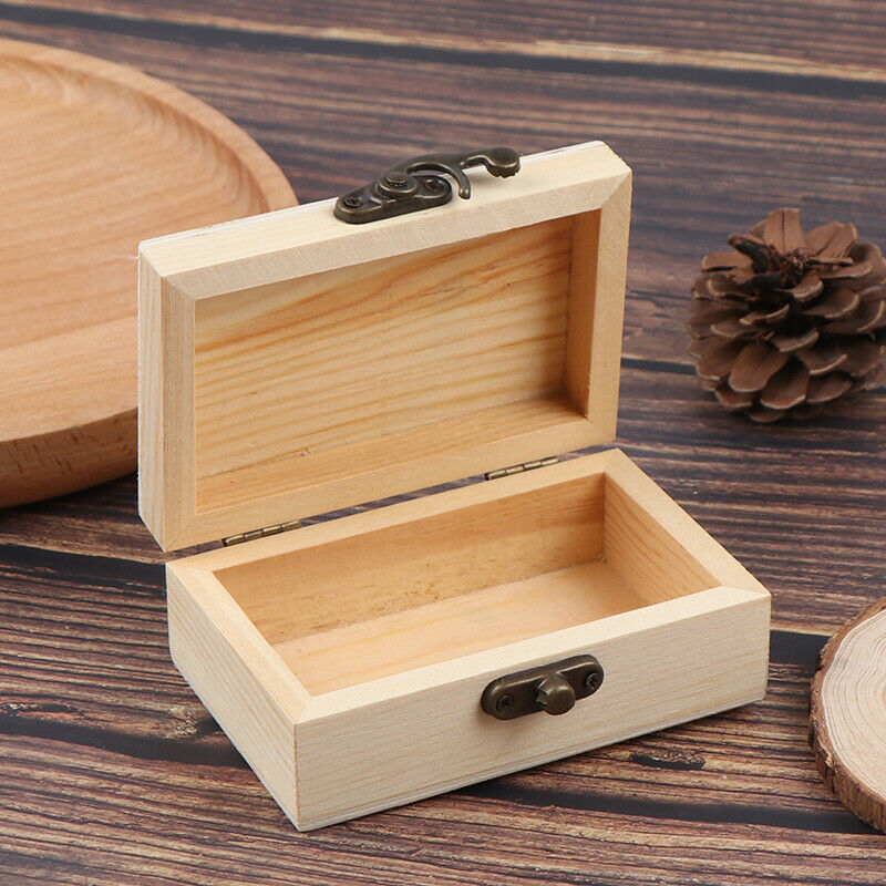 1PC Wooden Box Storage Plain Wood Jewellery Box Case With Lid Lo.l8