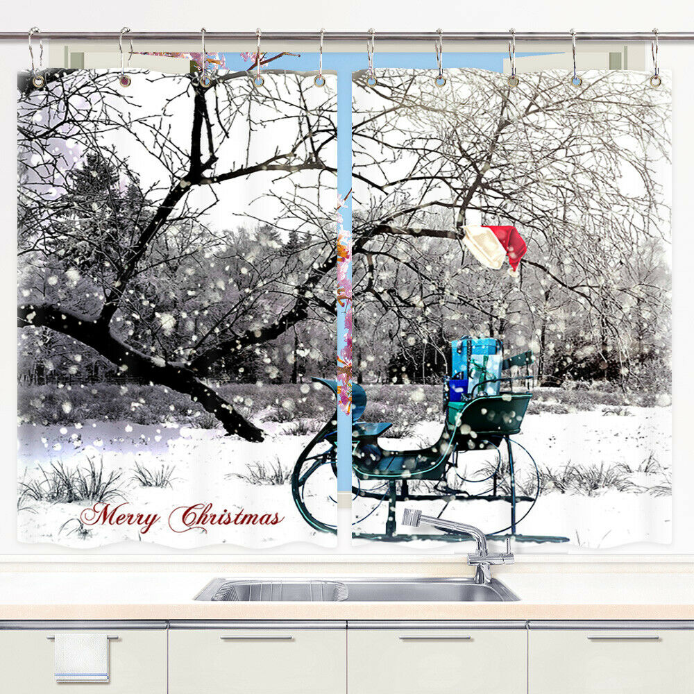 Christmas Snow Winter Window Curtain Treatments Kitchen Curtains 2 Panels 55X39"