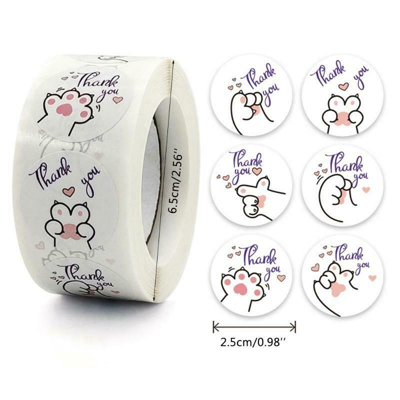 500Pieces Cute Kitten Paw Stickers Roll Cute Label for Gift Box Craft DIY Decro