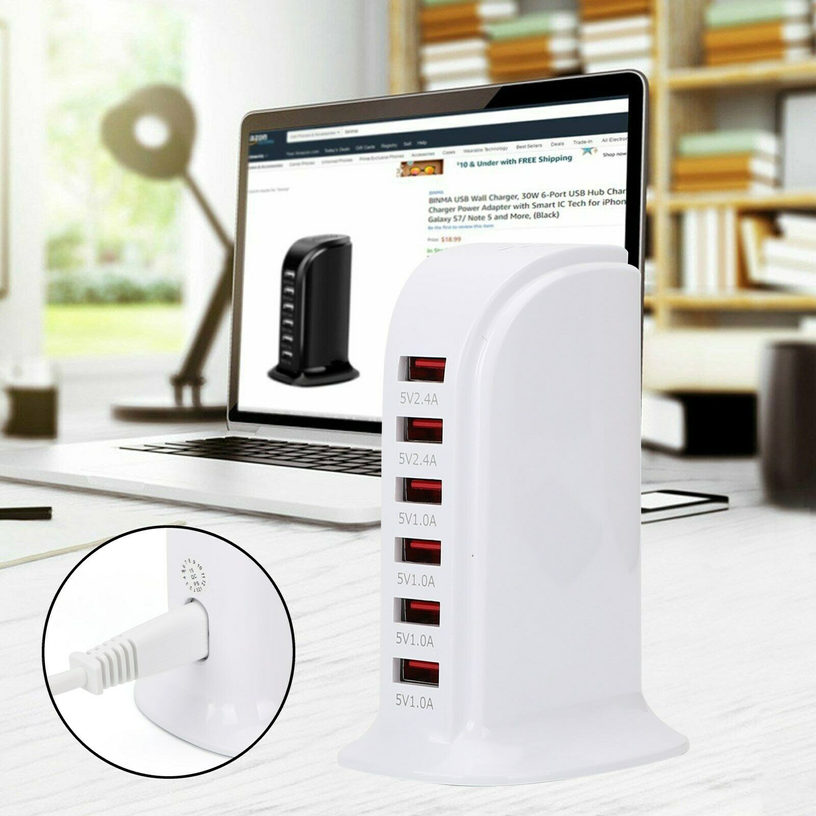 Multi 6 Port USB Charger Rapid Charging Station Desktop Travel Power Adapter USA