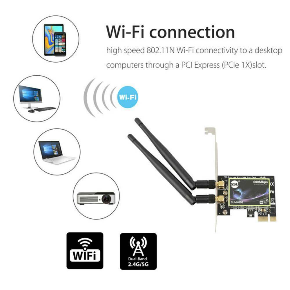Dual Band 2.4G/5G PCI-E WiFi Wireless Card Adapter 600Mbps for Desktop/Computer!