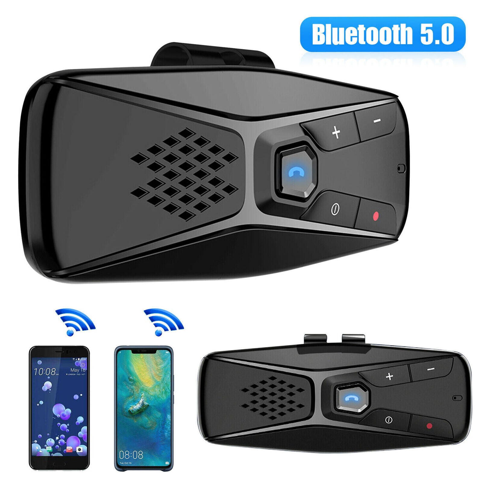 Wireless Multipoint Bluetooth 5.0 Hands Free Car Kit Speakerphone Speaker Visor