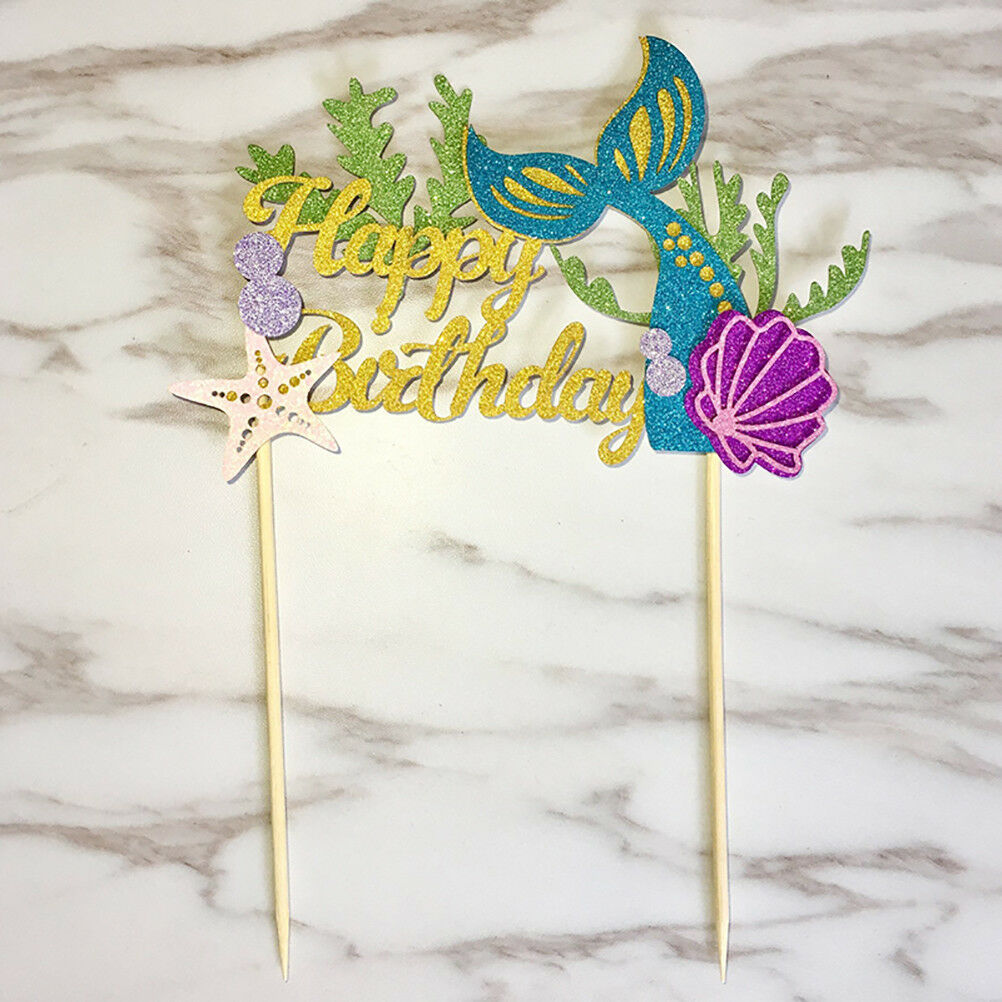 Starfish Mermaid Happy birthday Cake Toppers Cupcake Baby Shower DIY Gif.l8