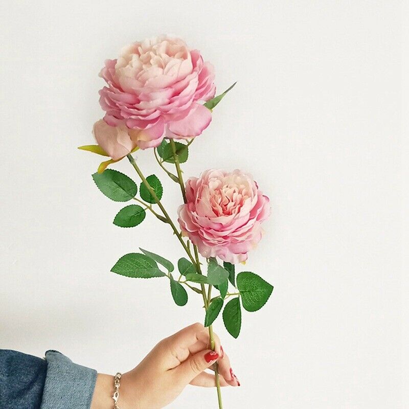 3 Heads Artificial Flowers Peony Bouquet Silk Flowers Bridal Bouquet Fall ViviO4