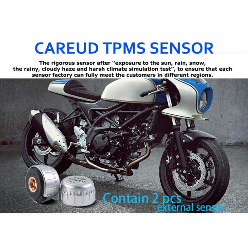 Waterproof Wireless Motorcycle TPMS Tire Tyre Pressure Monitor System 2sensor