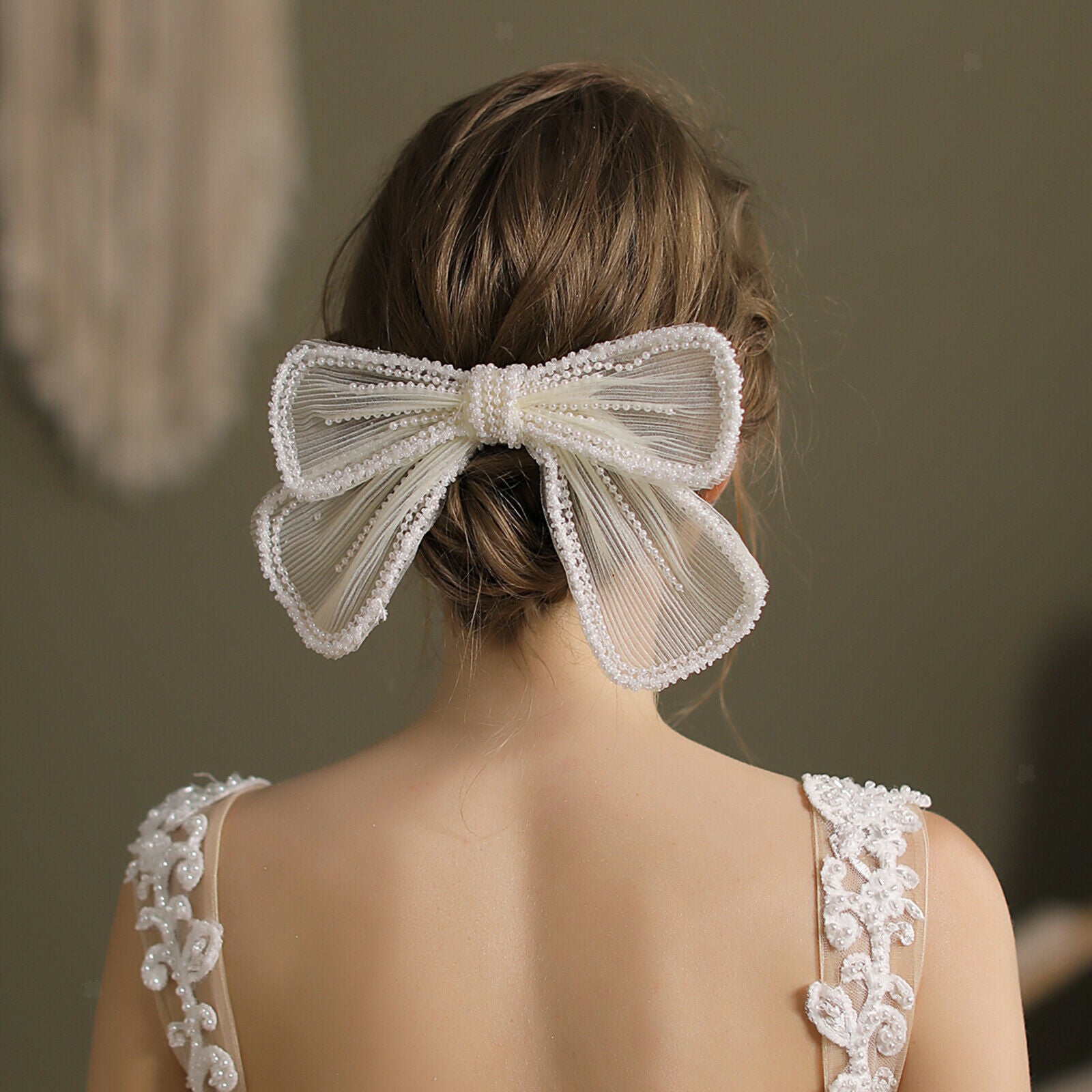 Pearls Beads Bows Hair Clip Handmade Large Hairpin Hairgrip Wedding Headwear