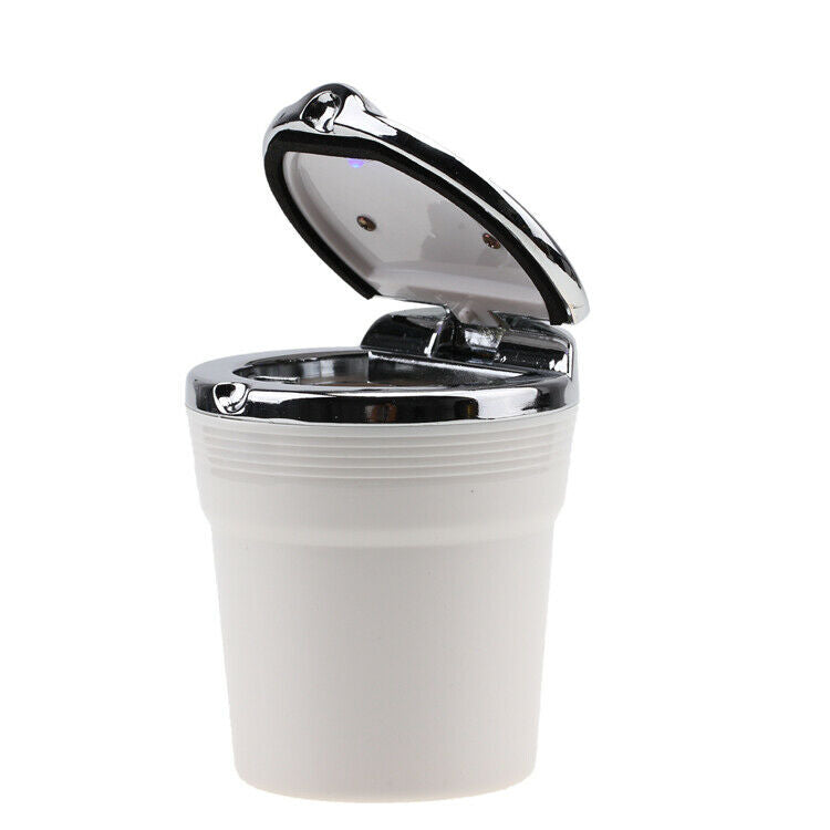 White Portable Stainless Auto Car Cigarette Ashtray Ash with Blue LED Light