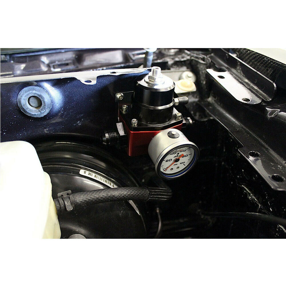 Universal Fuel Pressure Regulator+Gauge+AN6 Fuel Line Hose+Fitting Black+Red Kit