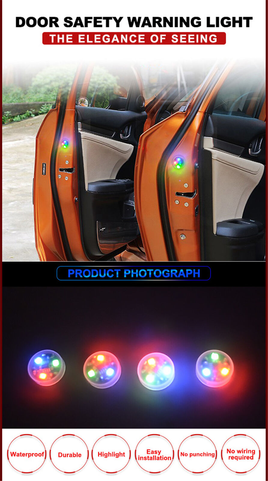 2xWireless Car Door Anti-Collision Flash Warning Signal LED Light Indicator Lamp