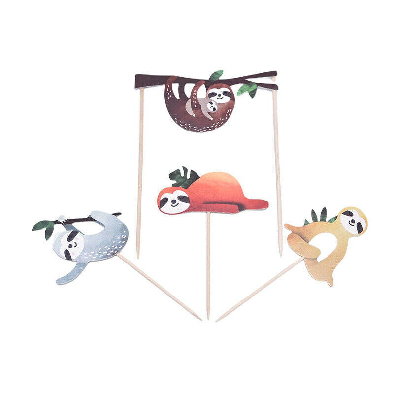 4pcs Cute Creative Sloth Decor Cake Insert Card Cake Topper Set Birthday .l8