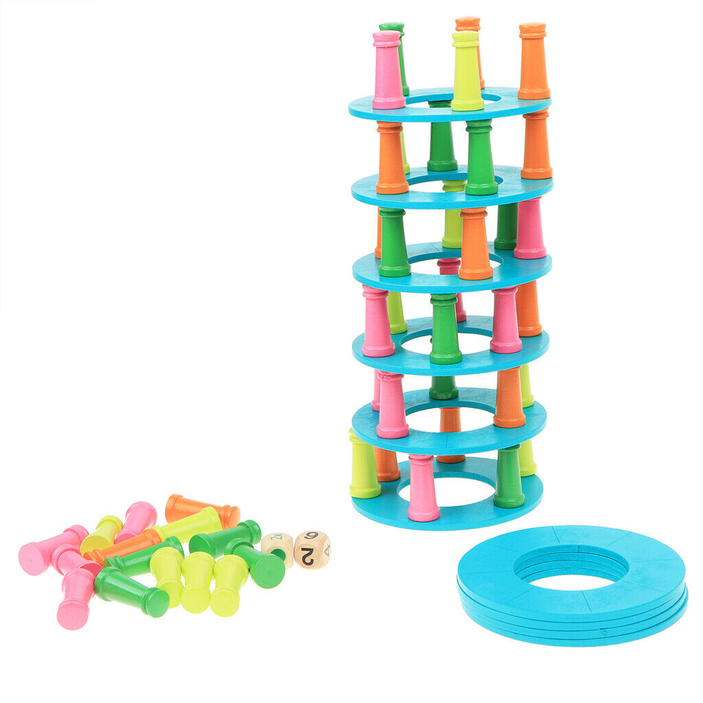 Colored Stacking Game Wooden Building Blocks Tower Board Games for Kids Adults,