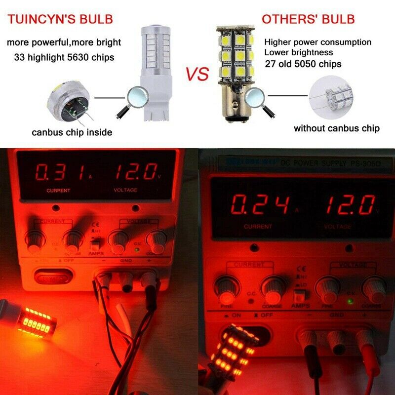 7443, T20 Led Bulbs Red 900 Lumens Super Bright Turn Signals Light Brake Stop K6