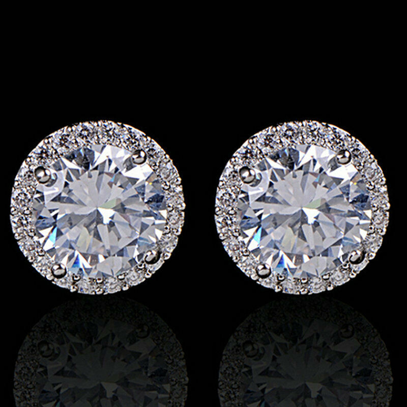 Fine Women Crystal Zircon Inlaid Ear Stud Full Rhinestone Round Earrings Jewelry
