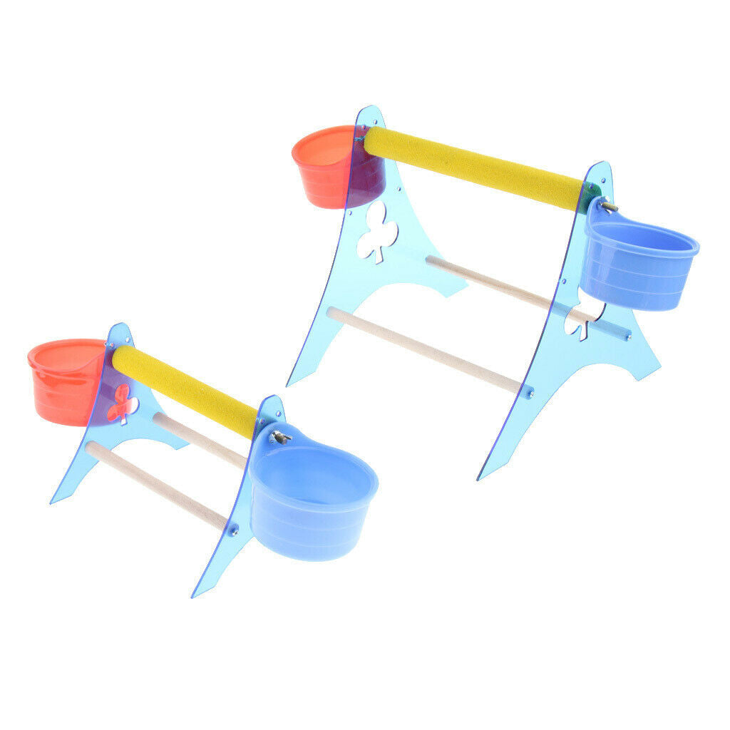 Pet Bird Parrot Table Perch with Cup for Watering & Feeding Small
