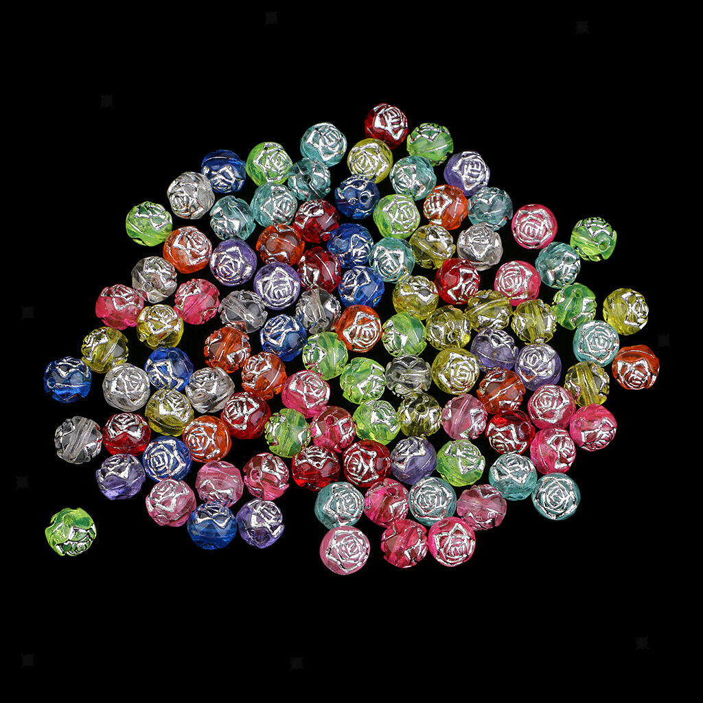 100Pc 8mm Mixed Color Clear Rose Flower Spacer Loose Beads DIY Craft Jewelry