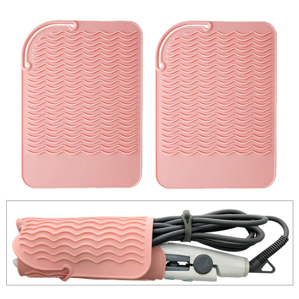 2Pcs Hot Styling Tools Hair Straightener Anti Heat Safety Silicone Mat Pink