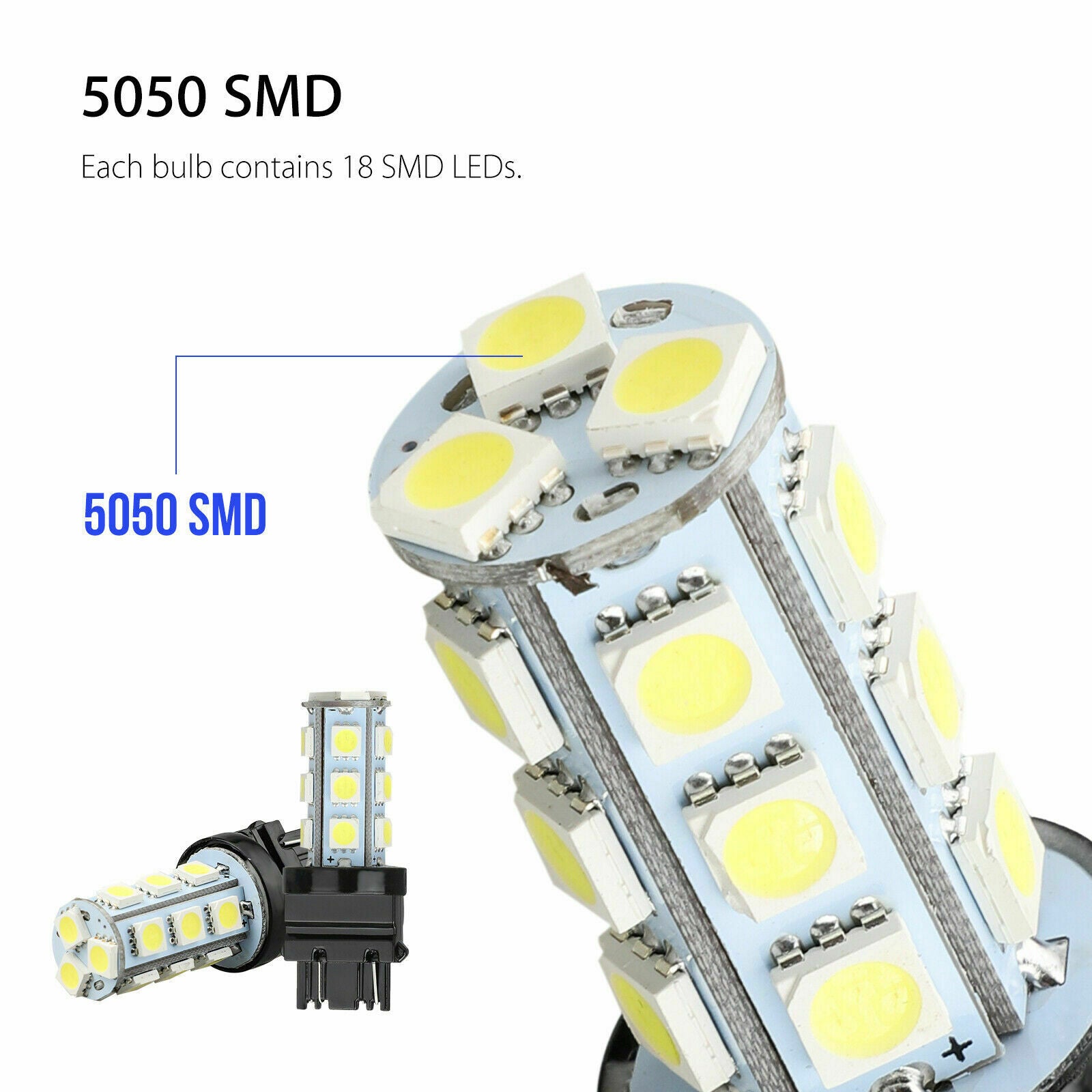 10 PCS 3157 3156 18SMD Reverse Brake/Stop/Turn Tail Back Up LED Light Bulb White