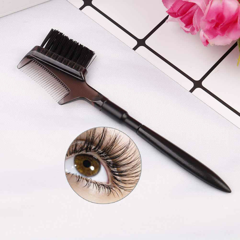 Women double-sides brow comb eyebrow brush wood holder make-up tool blac.l8