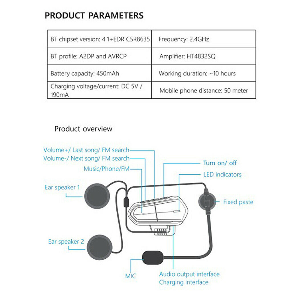 Motorcycle Intercom,  CSR 4.2 Universal Helmet Communication System, Waterproof