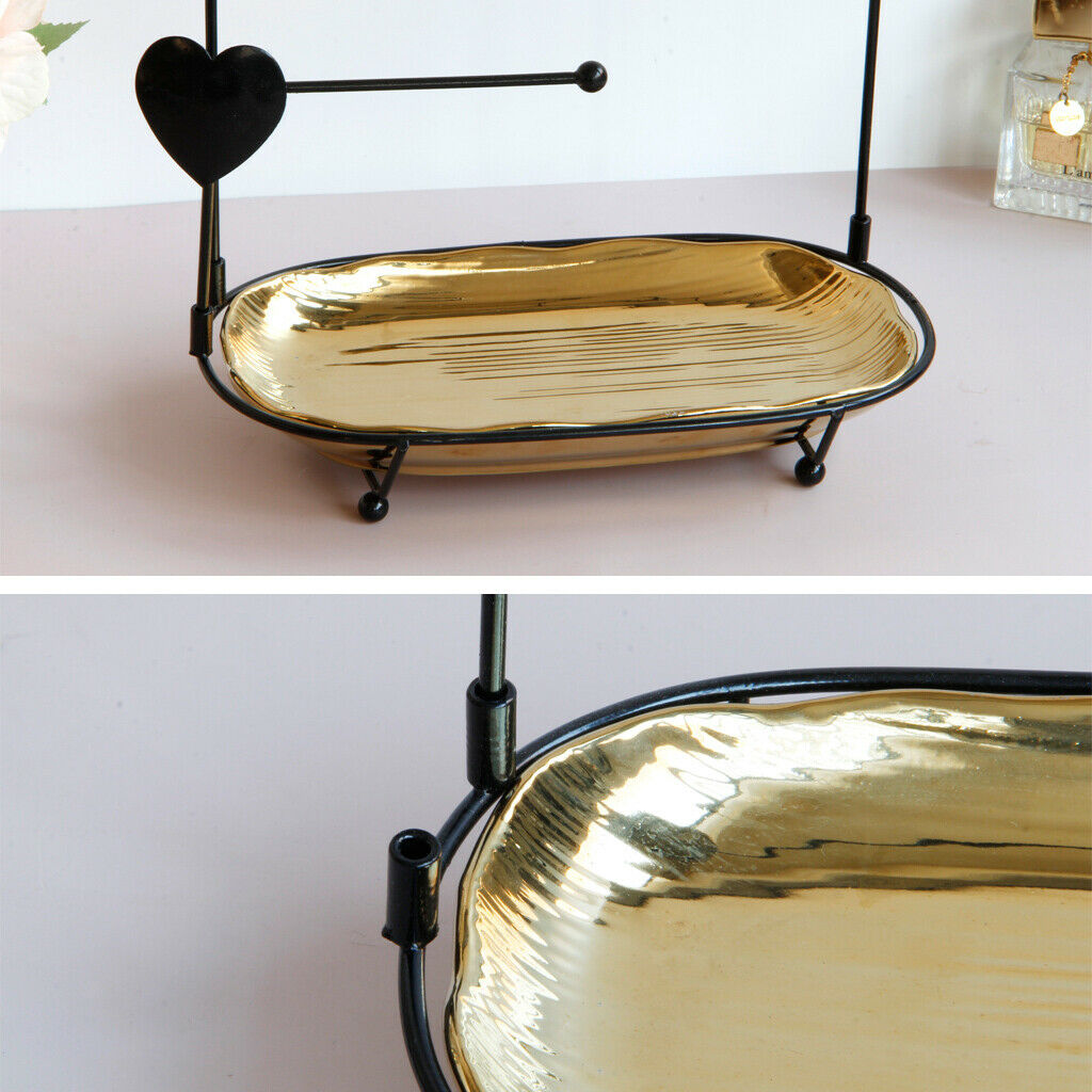 1pc Jewelry Display Holder Stand w/ Ceramic Tray and Hook Jewelry Rack C