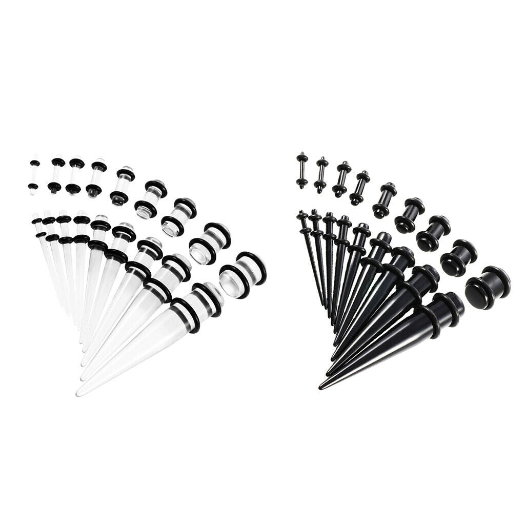36Pcs Lot Ear Gauges Stretching Kit Plugs Tunnel Taper 14G-00G Expanders Set