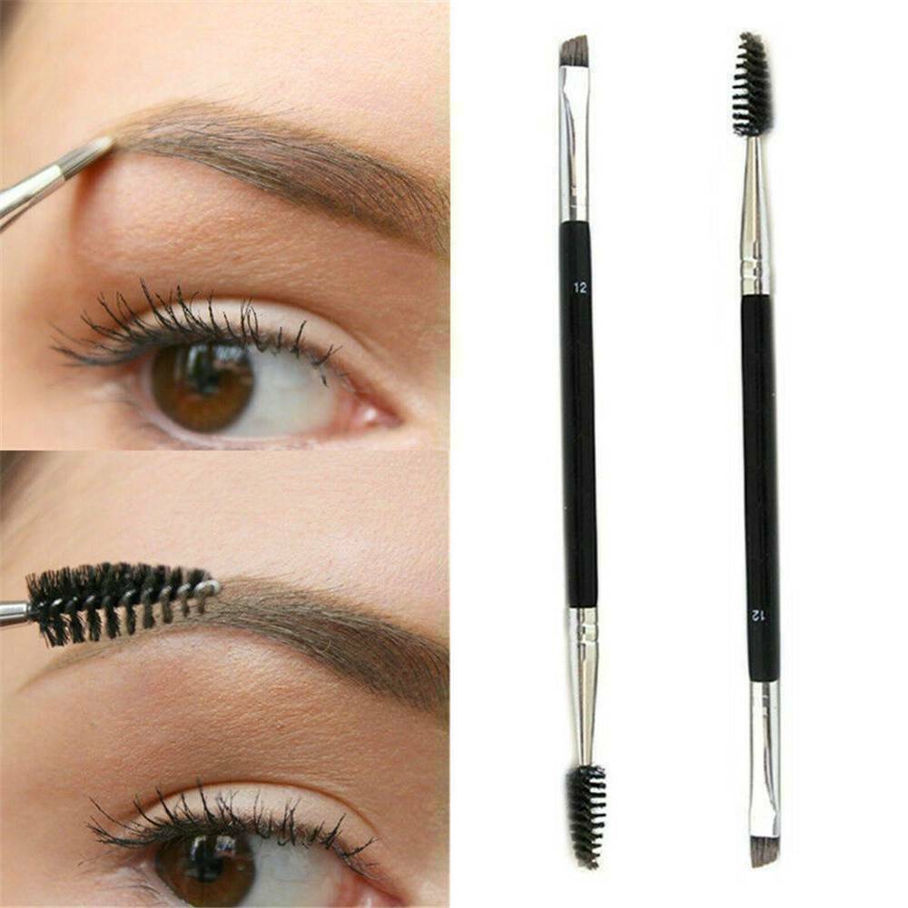 Black Double Ended Eyebrow Makeup Wand Brow Shaping Angled Eyelash Beauty Brush