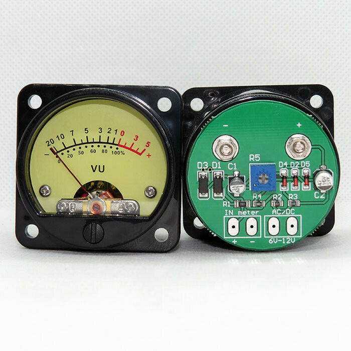 2Pcs Panel Meter 500VU Yellow Backlight + 2Pcs VU Meter Driver Board DC/AC 6-12