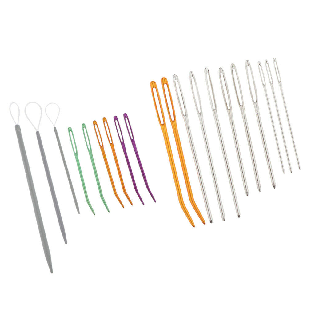 2 Set Bent Tapestry Needle Large-Eye Darning Yarn Stitching Needle Threader Tool