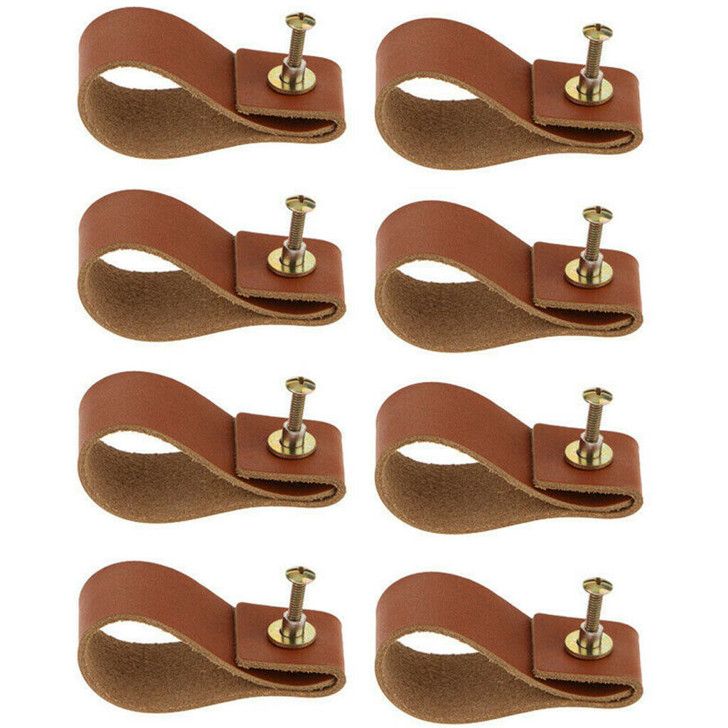 8PCS Leather Handmade Cabinet Pulls Drawer Wardrobe Furniture Knob Handle