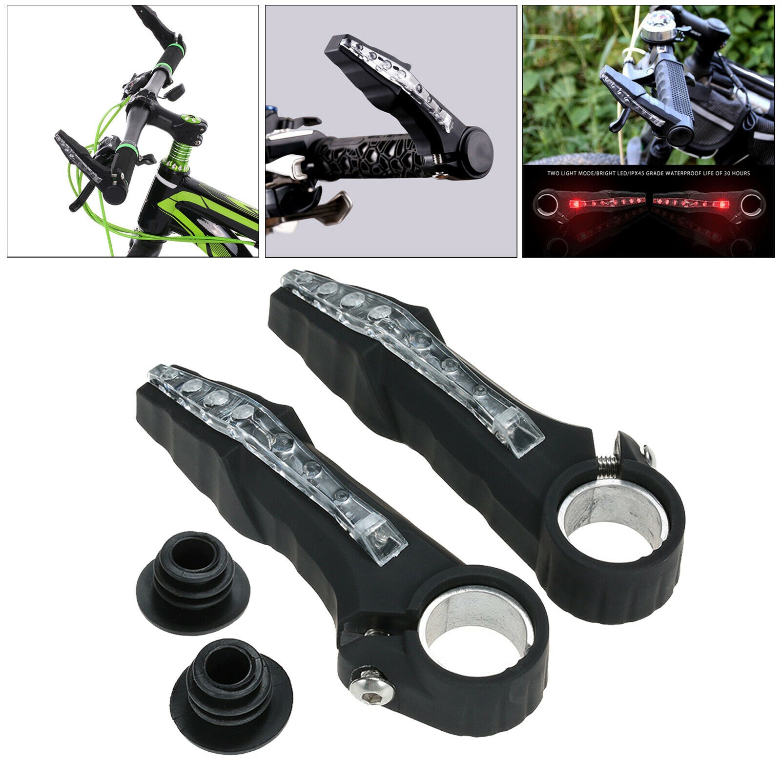 2Pieces Bicycle Rest Handlebar Grips Light Bar End Night Lamp Mountain Bikes