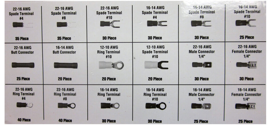 520 PCS ASSORTED WIRE CONNECTORS TERMINALS KIT - ELECTRICAL WIRING SPLICE 22-10