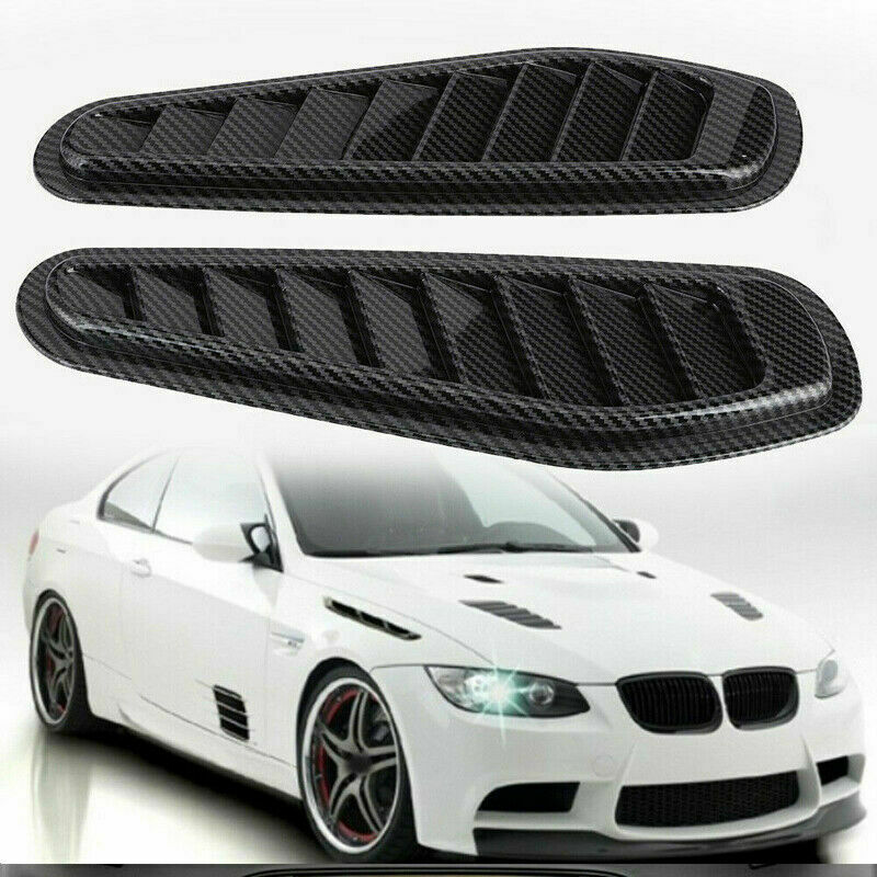 2Pcs Carbon Fiber Hood Bonnet Vent Air Flow Intake Scoop Fender Decor Universal