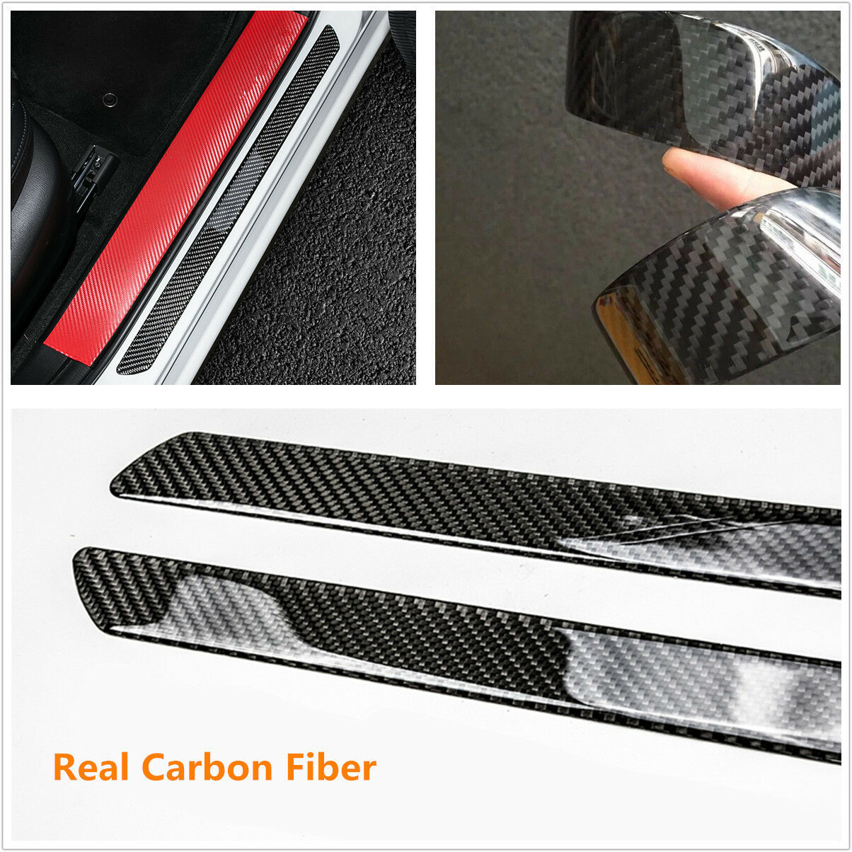 2x Real Carbon Fiber Car Scuff Plate Door Sill Cover Panel Step Protector Guard